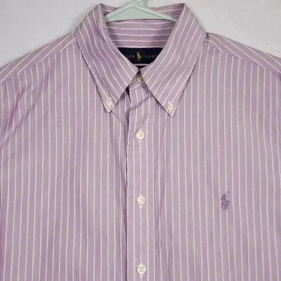 Lot of 2 Polo Ralph Lauren Men’s Button Up Dress Shirts Slim Fit Sz 16 Prpl Blue - Picture 3 of 16